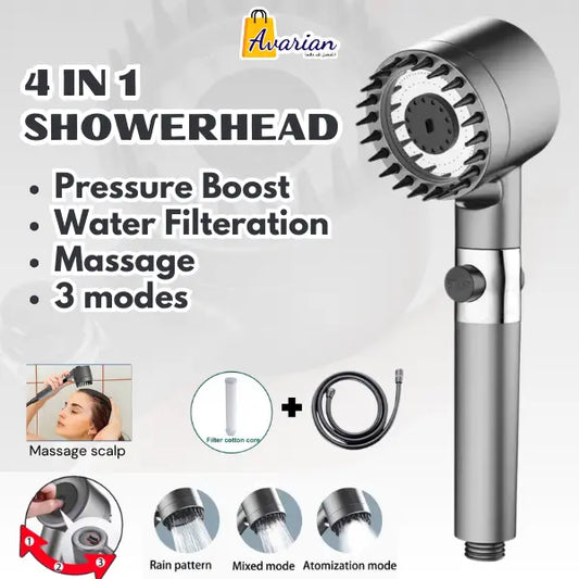 4 in 1 High-Pressure Showerhead with Filtration & Massage